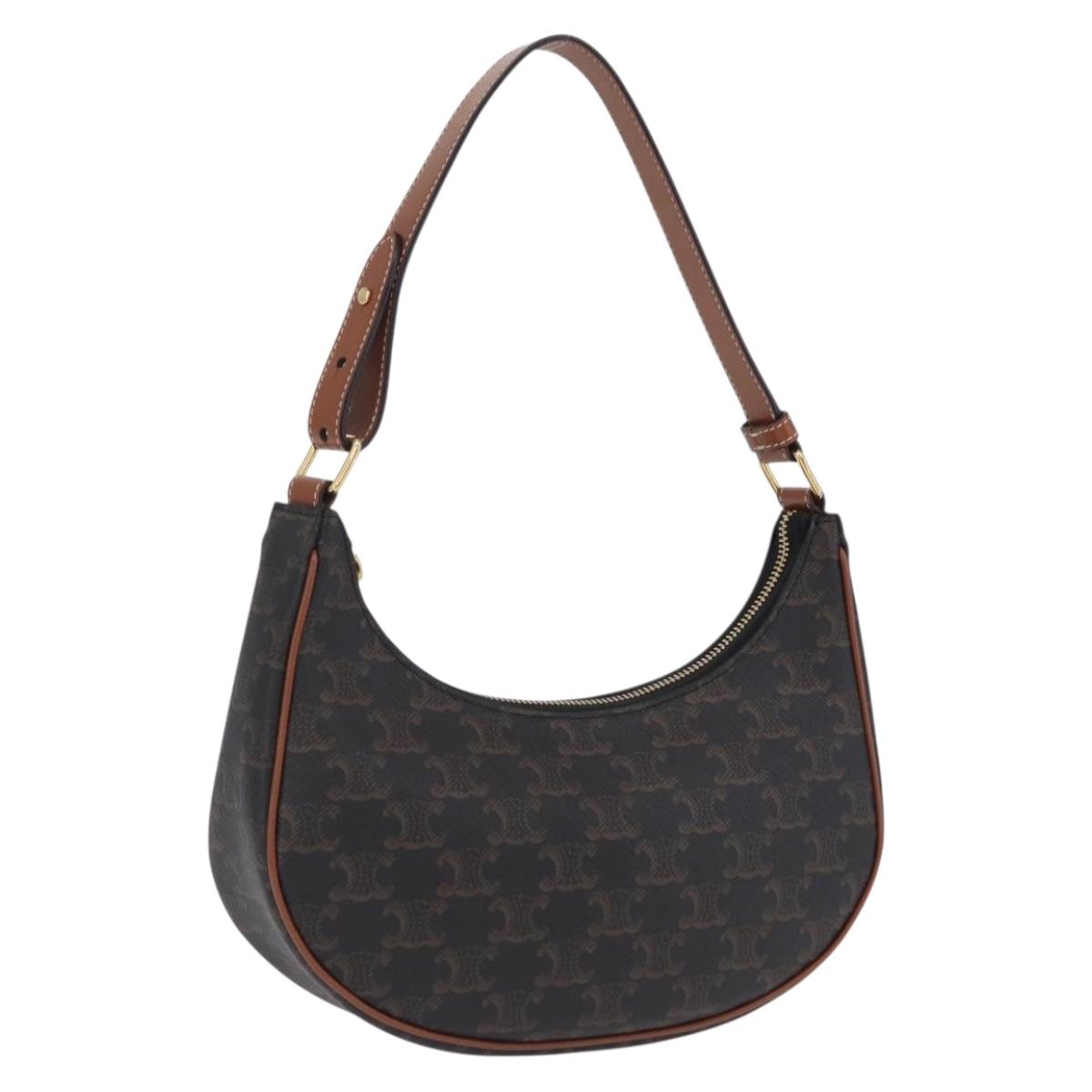 CELINE Triomphe Ava Shoulder Bag PVC Leather Black Gold Tone Auth ep16705SAM