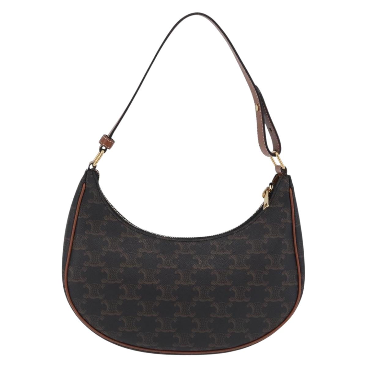 CELINE Triomphe Ava Shoulder Bag PVC Leather Black Gold Tone Auth ep16705SAM