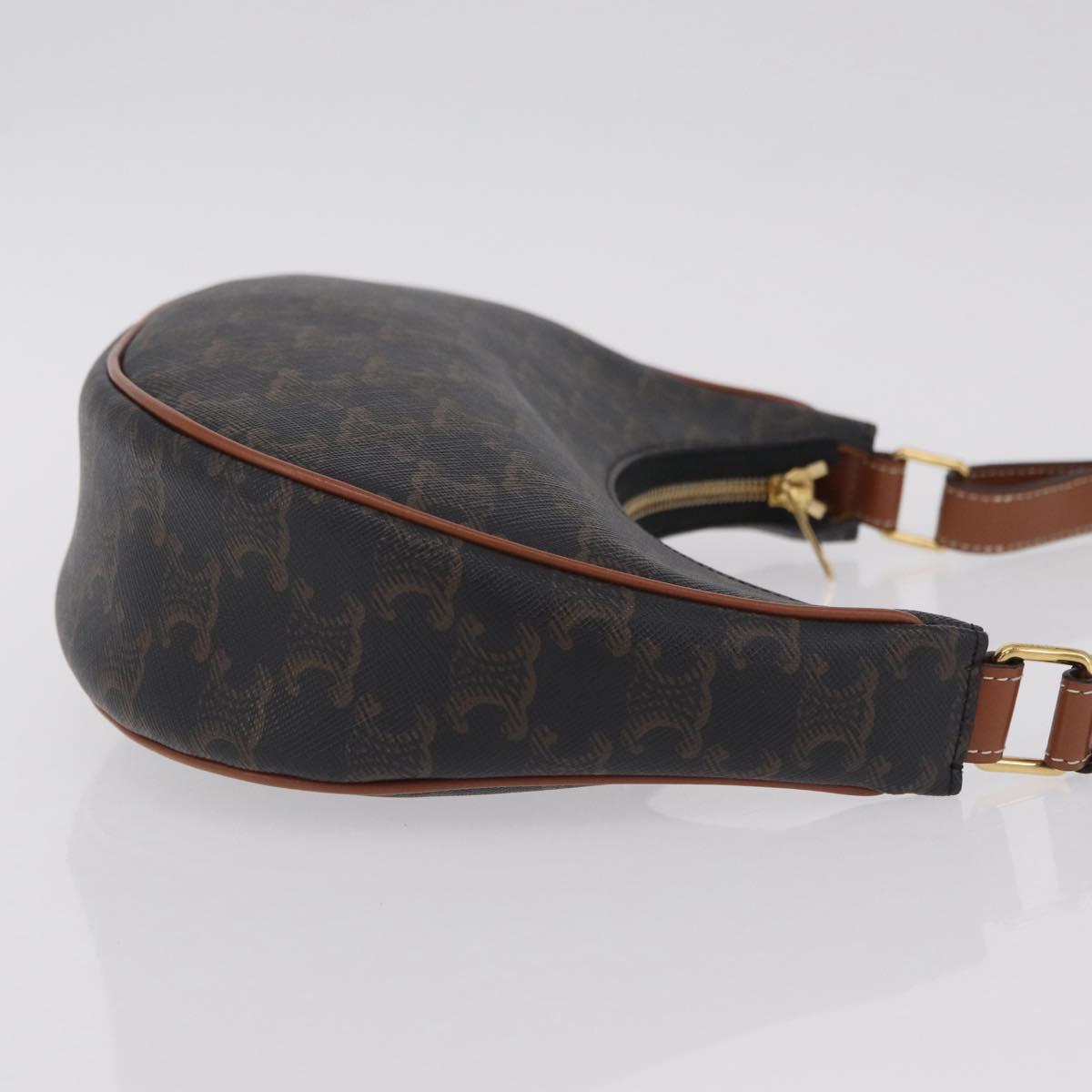 CELINE Triomphe Ava Shoulder Bag PVC Leather Black Gold Tone Auth ep16705SAM