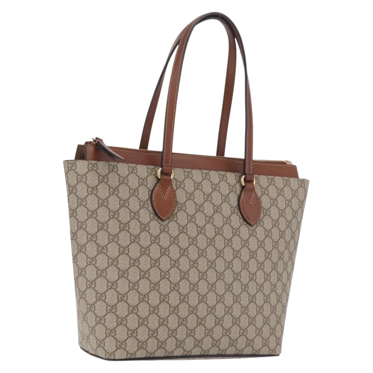 GUCCI GG Supreme Tote Bag PVC Beige Gold Tone 415721 Auth ep16718M