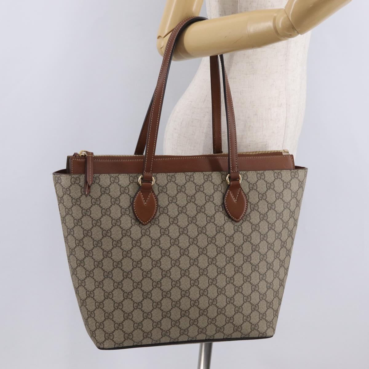 GUCCI GG Supreme Tote Bag PVC Beige Gold Tone 415721 Auth ep16718M