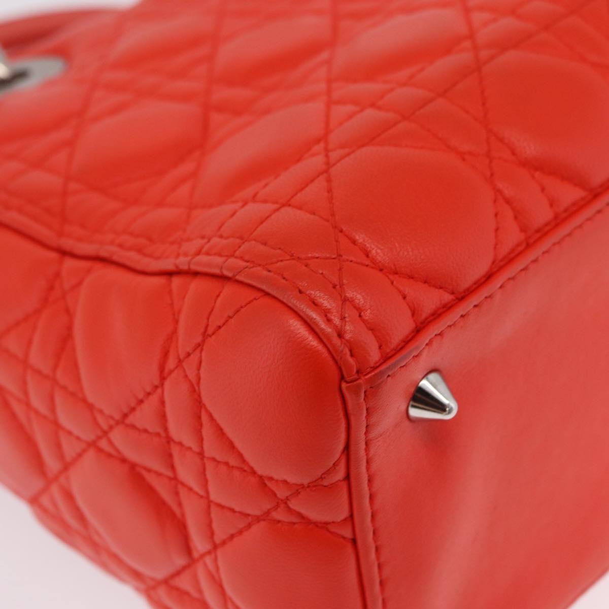 Christian Dior Lady Dior Canage Hand Bag Leather 2way Red Silver Auth ep16721V