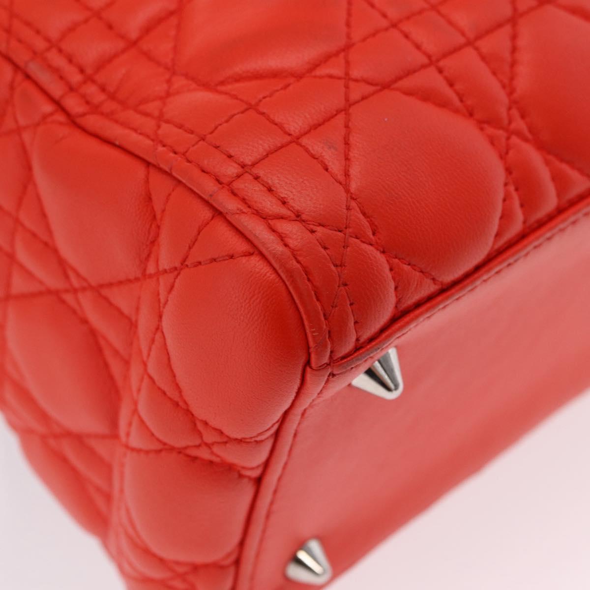 Christian Dior Lady Dior Canage Hand Bag Leather 2way Red Silver Auth ep16721V
