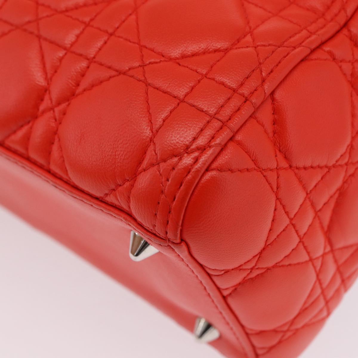 Christian Dior Lady Dior Canage Hand Bag Leather 2way Red Silver Auth ep16721V
