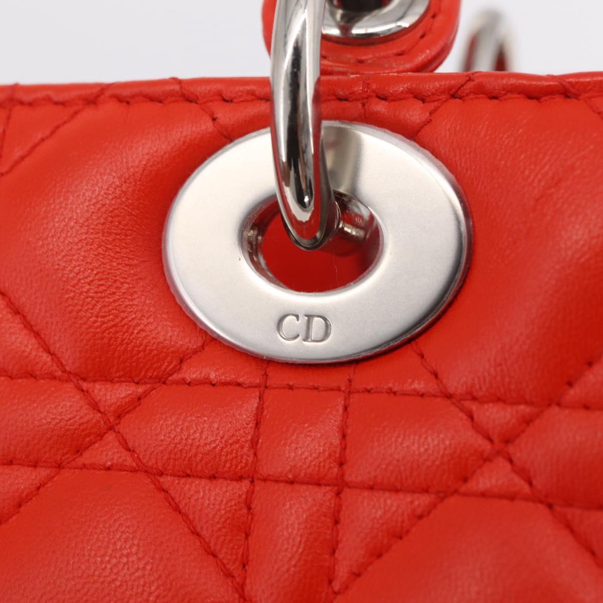 Christian Dior Lady Dior Canage Hand Bag Leather 2way Red Silver Auth ep16721V