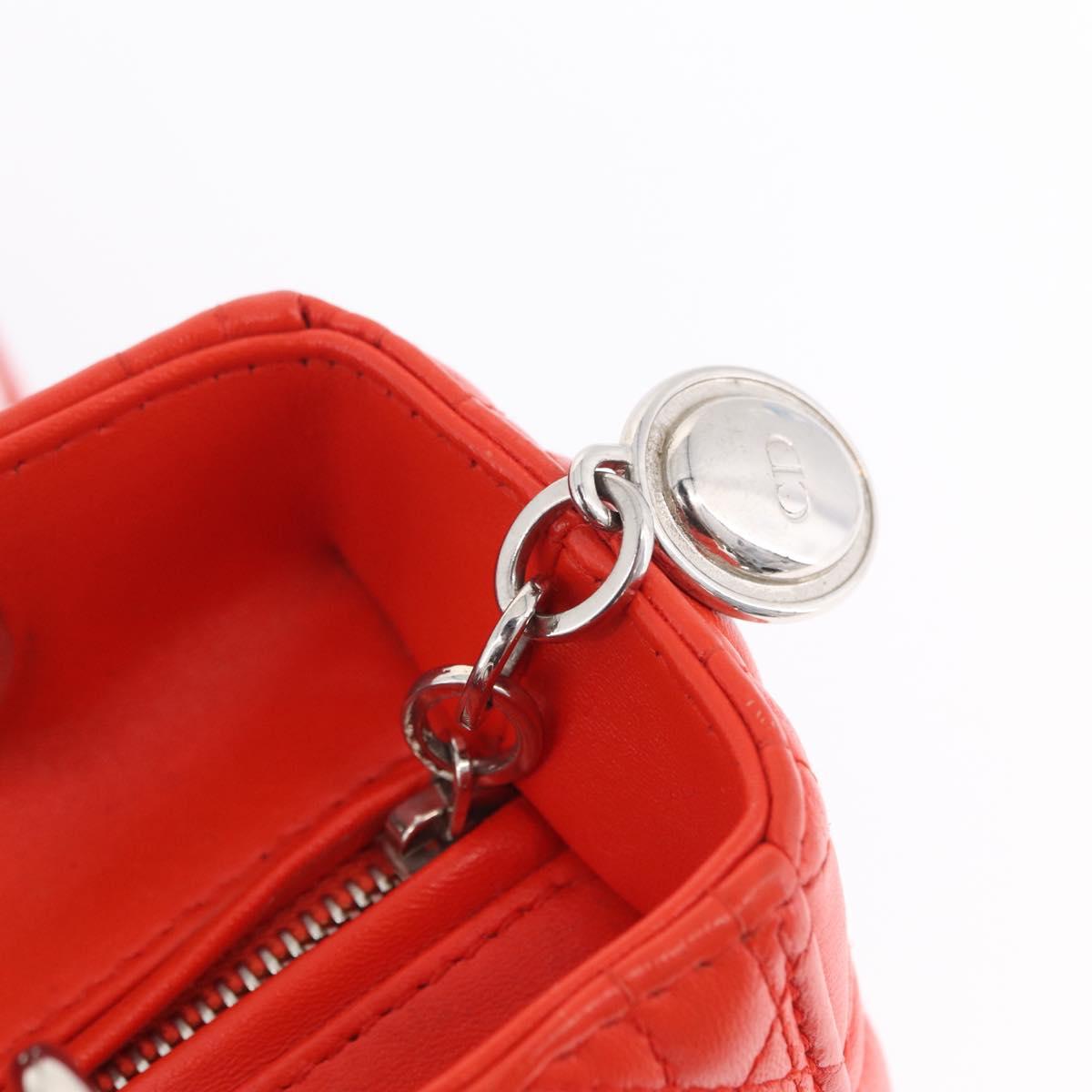 Christian Dior Lady Dior Canage Hand Bag Leather 2way Red Silver Auth ep16721V