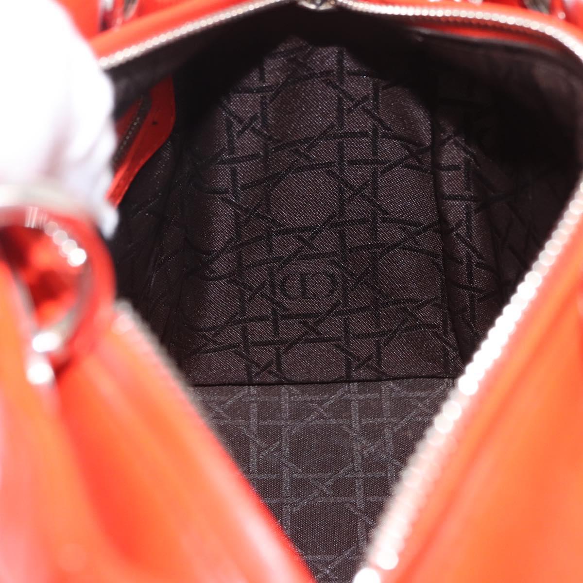 Christian Dior Lady Dior Canage Hand Bag Leather 2way Red Silver Auth ep16721V