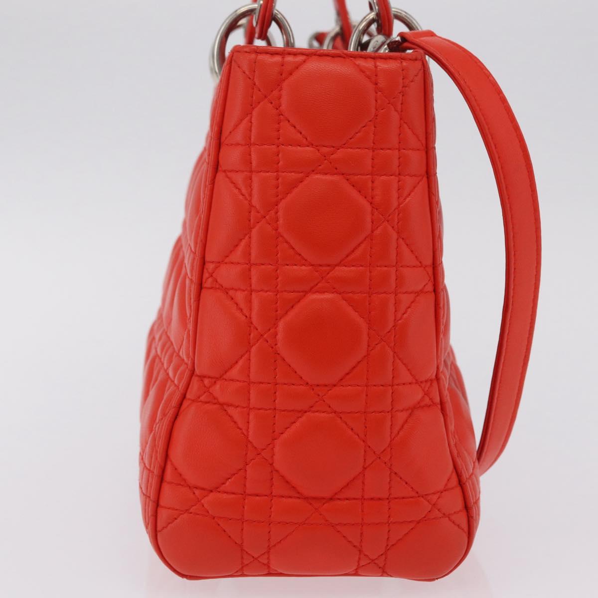 Christian Dior Lady Dior Canage Hand Bag Leather 2way Red Silver Auth ep16721V