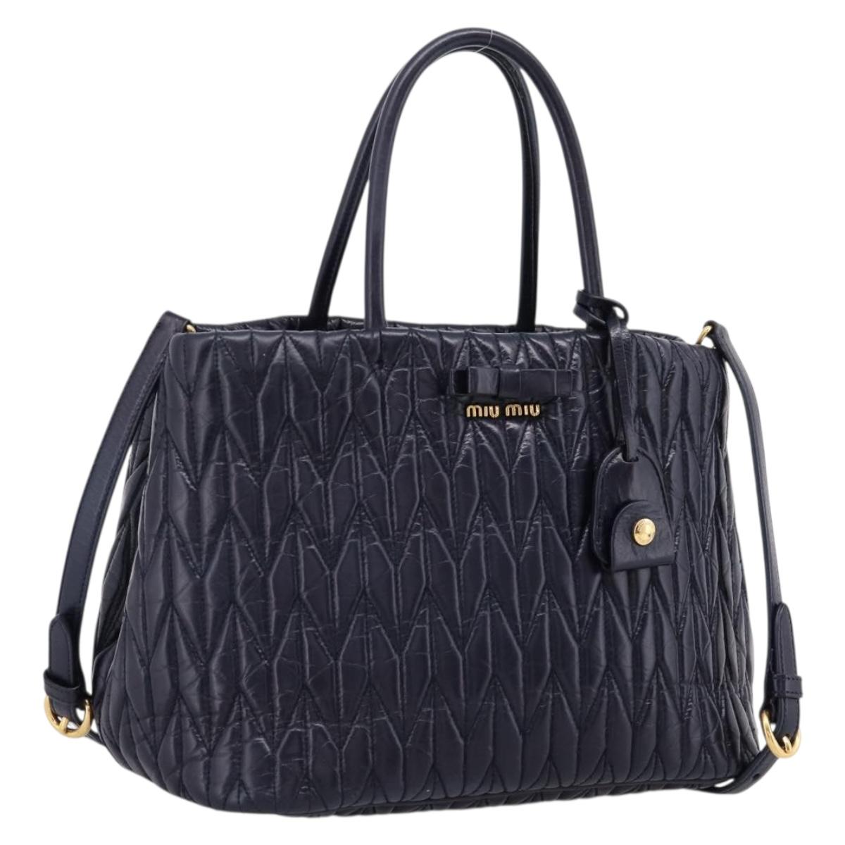 Miu Miu Hand Bag Leather 2way Navy Gold Tone Auth ep16722V