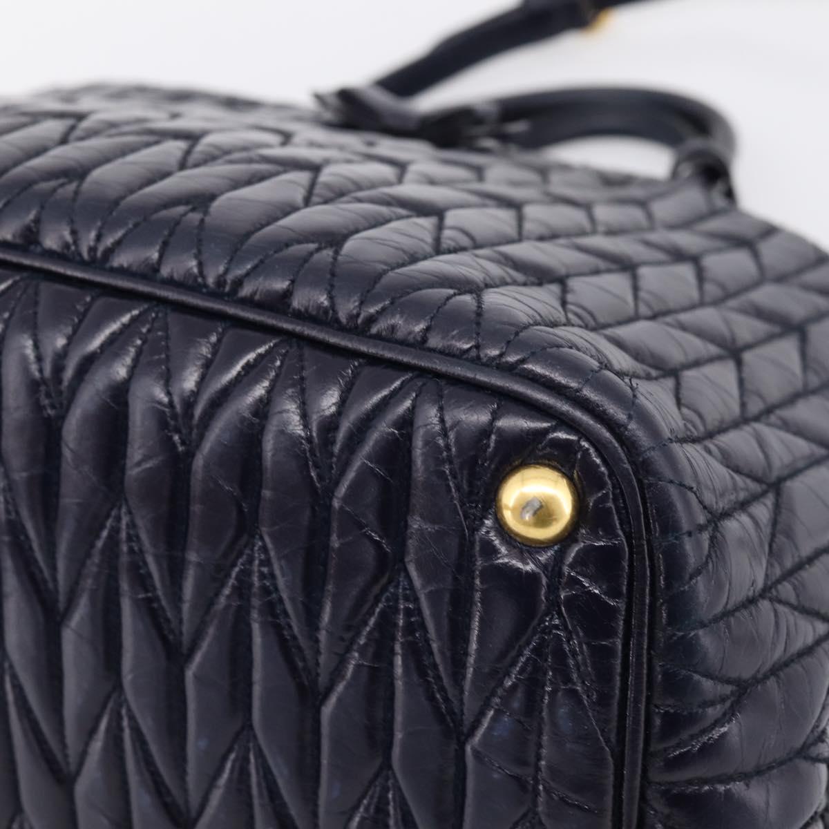 Miu Miu Hand Bag Leather 2way Navy Gold Tone Auth ep16722V