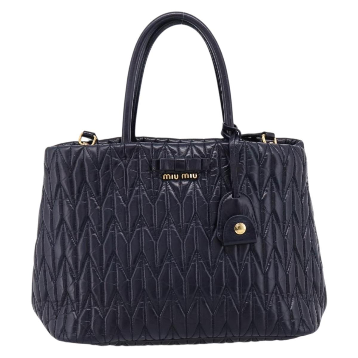 Miu Miu Hand Bag Leather 2way Navy Gold Tone Auth ep16722V