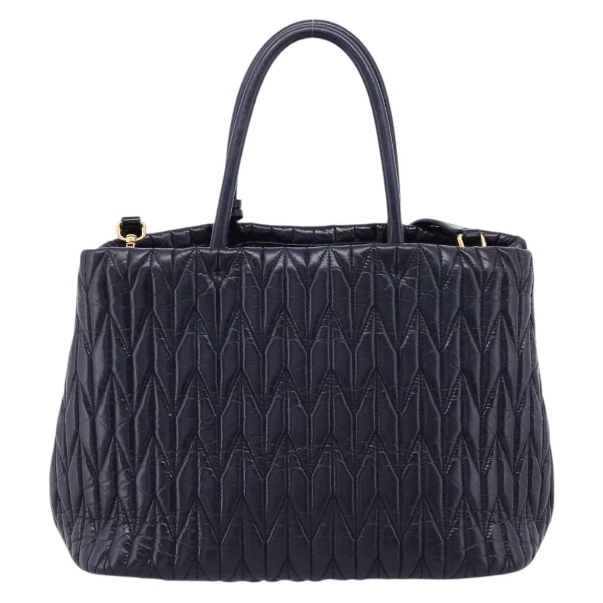 Miu Miu Hand Bag Leather 2way Navy Gold Tone Auth ep16722V