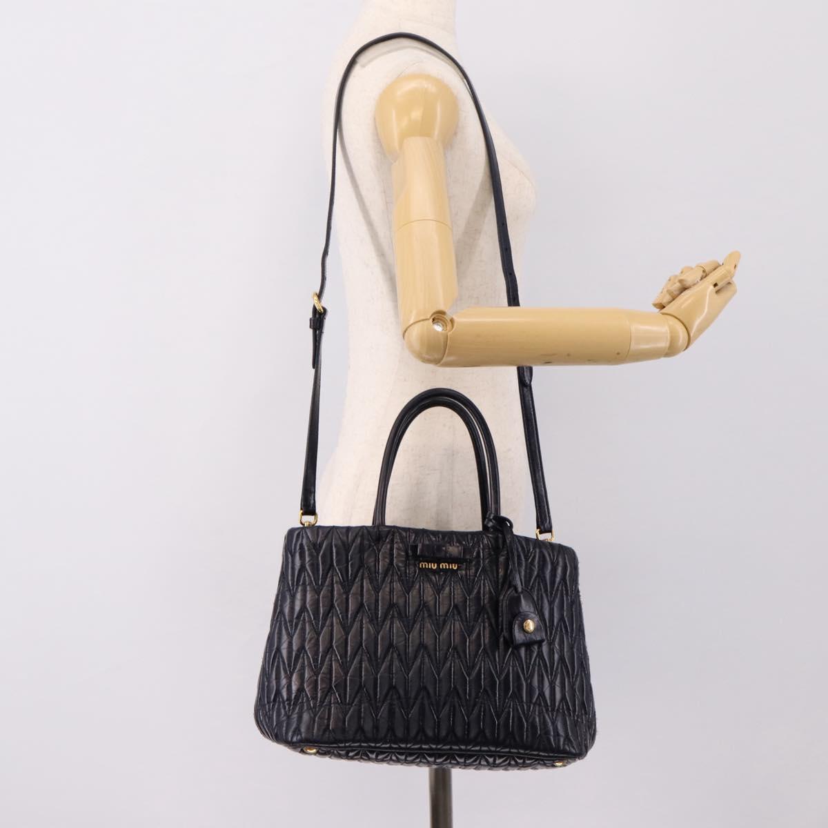 Miu Miu Hand Bag Leather 2way Navy Gold Tone Auth ep16722V