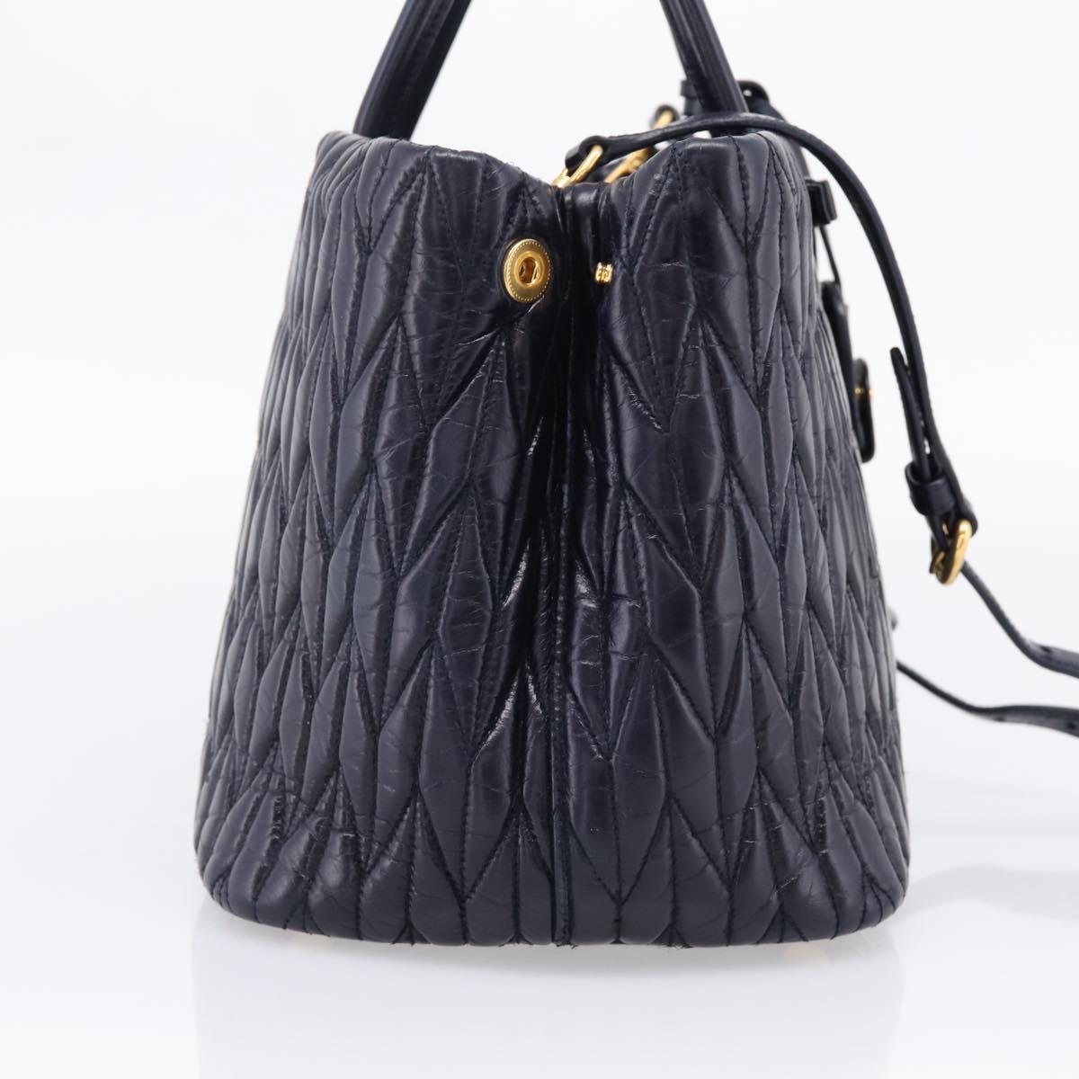 Miu Miu Hand Bag Leather 2way Navy Gold Tone Auth ep16722V