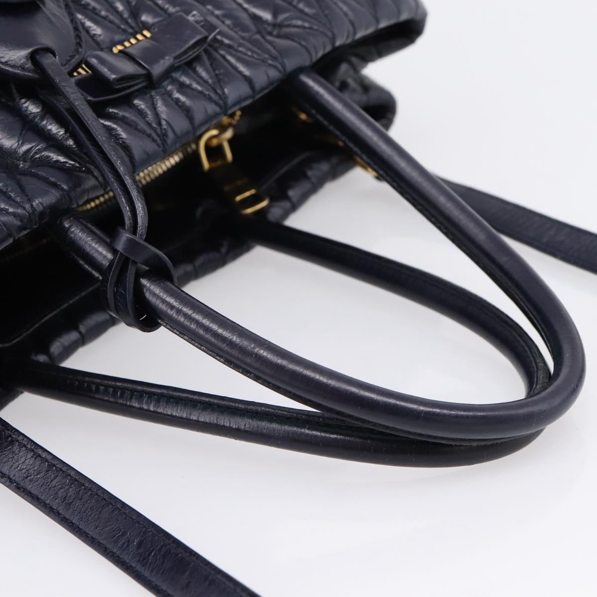 Miu Miu Hand Bag Leather 2way Navy Gold Tone Auth ep16722V