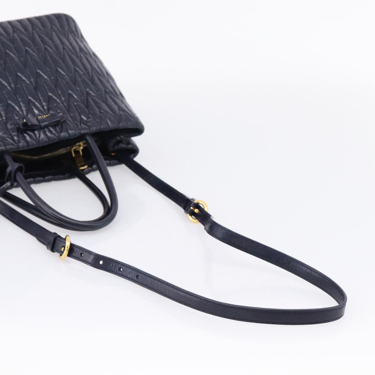 Miu Miu Hand Bag Leather 2way Navy Gold Tone Auth ep16722V