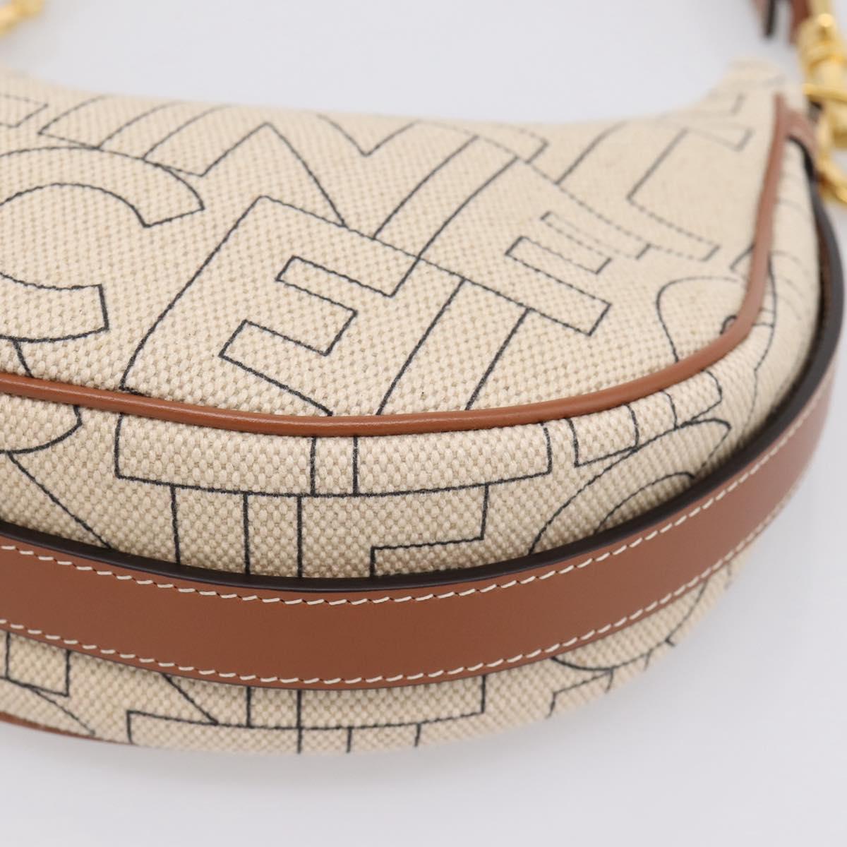 CELINE Medium Ava Shoulder Bag Canvas Beige Gold Tone Auth ep16729M