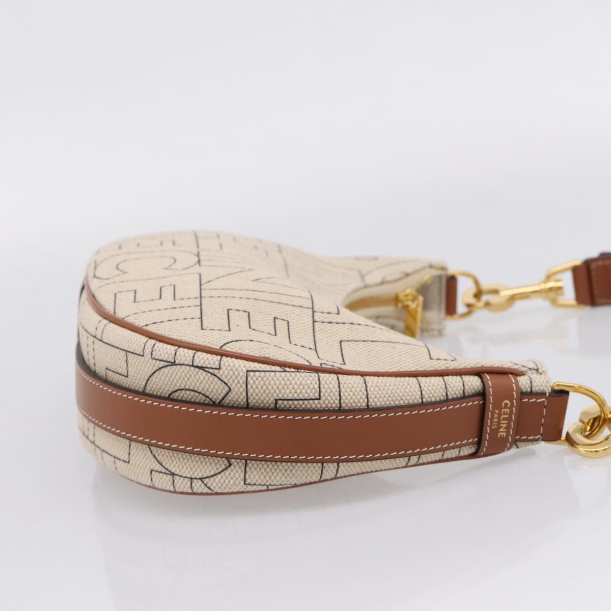 CELINE Medium Ava Shoulder Bag Canvas Beige Gold Tone Auth ep16729M