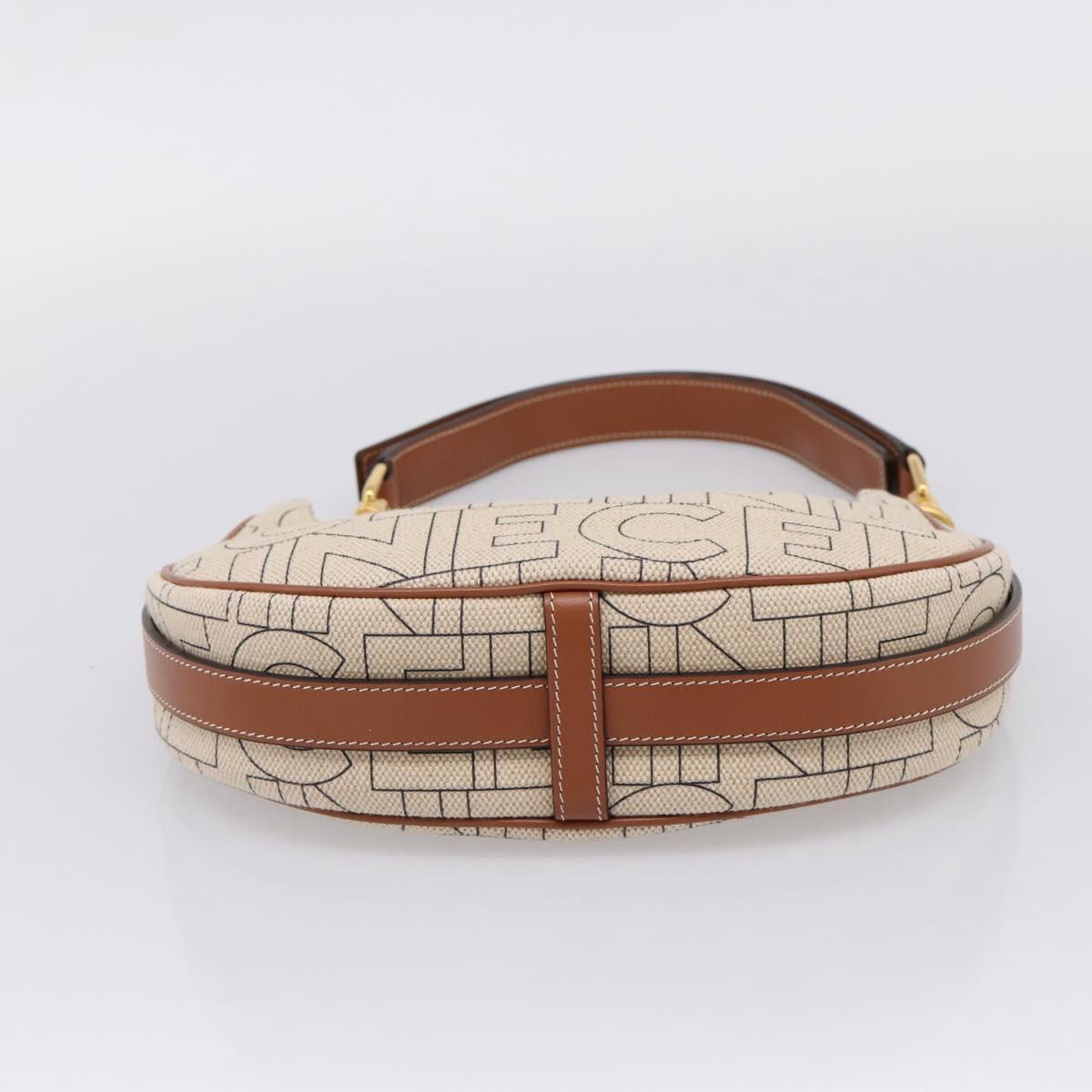 CELINE Medium Ava Shoulder Bag Canvas Beige Gold Tone Auth ep16729M