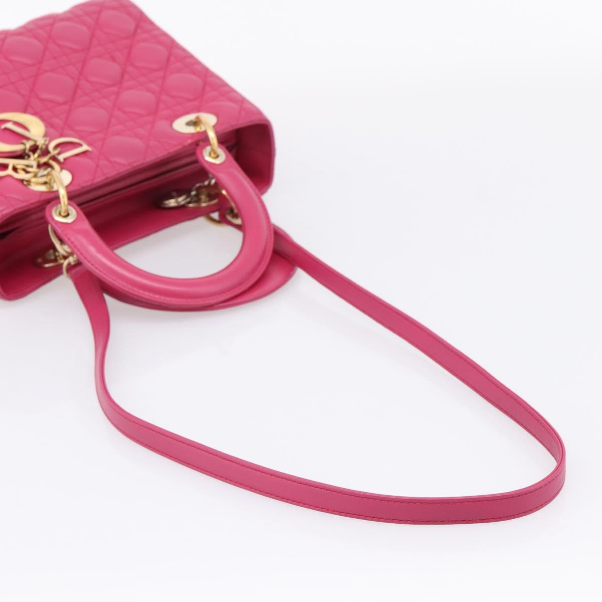 Christian Dior Lady Dior Canage Hand Bag Leather 2way Pink Gold Auth ep16732M