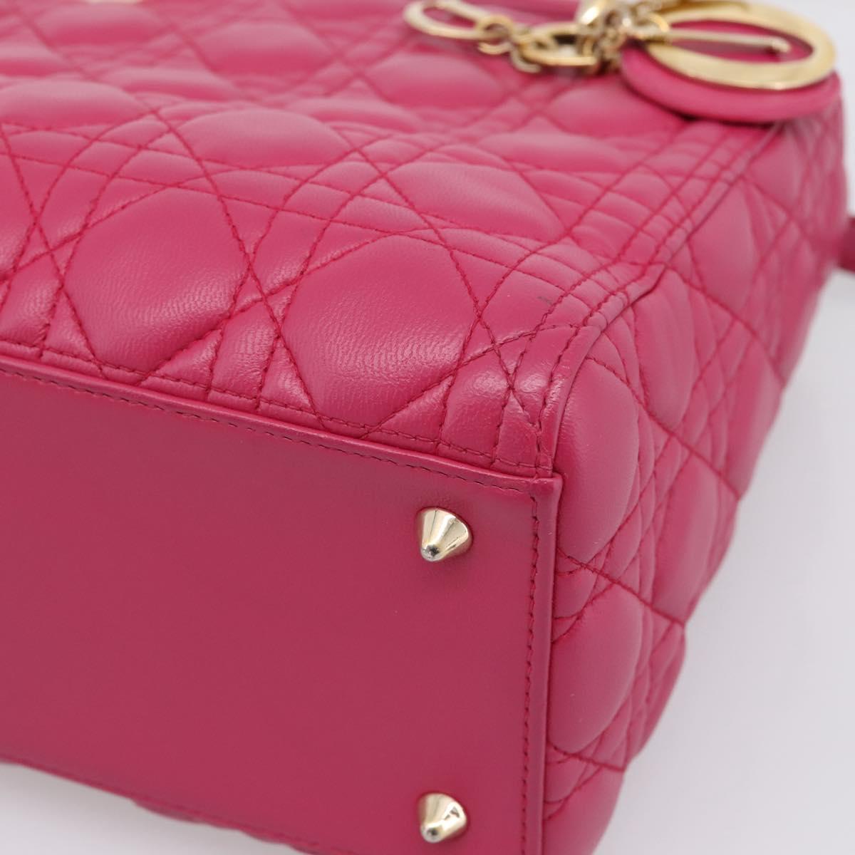 Christian Dior Lady Dior Canage Hand Bag Leather 2way Pink Gold Auth ep16732M