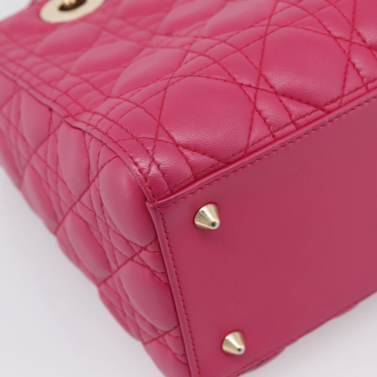 Christian Dior Lady Dior Canage Hand Bag Leather 2way Pink Gold Auth ep16732M
