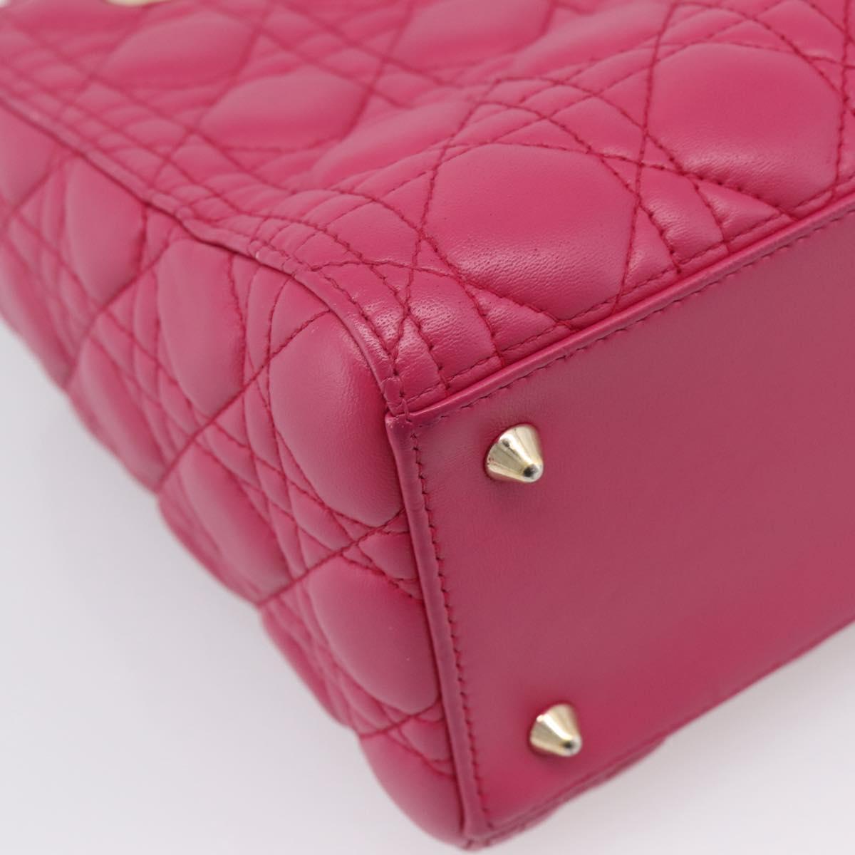 Christian Dior Lady Dior Canage Hand Bag Leather 2way Pink Gold Auth ep16732M