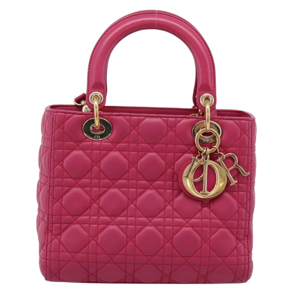 Christian Dior Lady Dior Canage Hand Bag Leather 2way Pink Gold Auth ep16732M