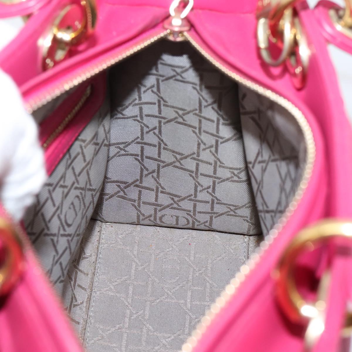 Christian Dior Lady Dior Canage Hand Bag Leather 2way Pink Gold Auth ep16732M