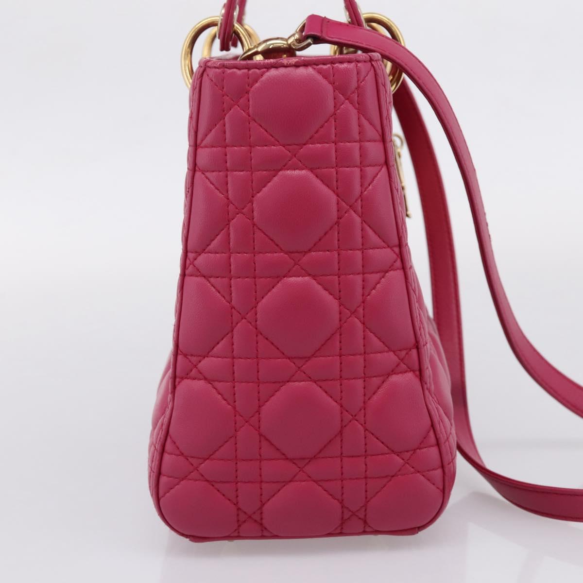 Christian Dior Lady Dior Canage Hand Bag Leather 2way Pink Gold Auth ep16732M