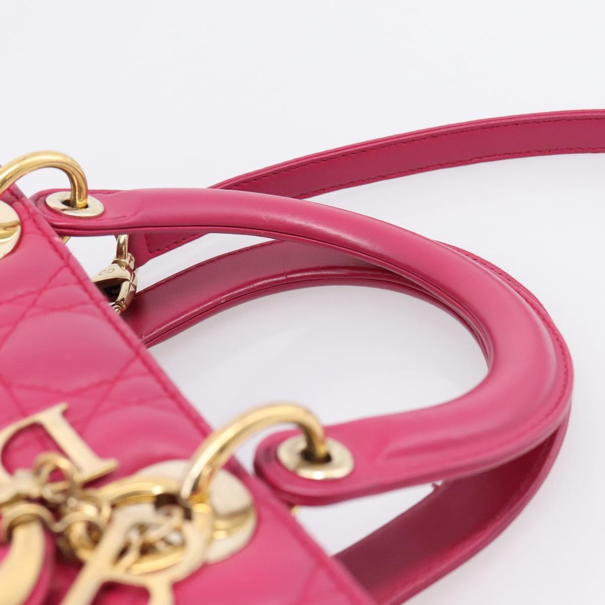 Christian Dior Lady Dior Canage Hand Bag Leather 2way Pink Gold Auth ep16732M