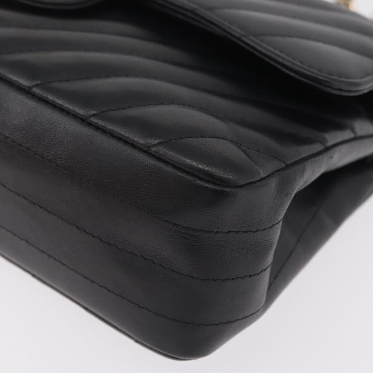 CHANEL V-stitch Double Flap Chain Shoulder Bag Lamb Skin Black CC ep16740SAM