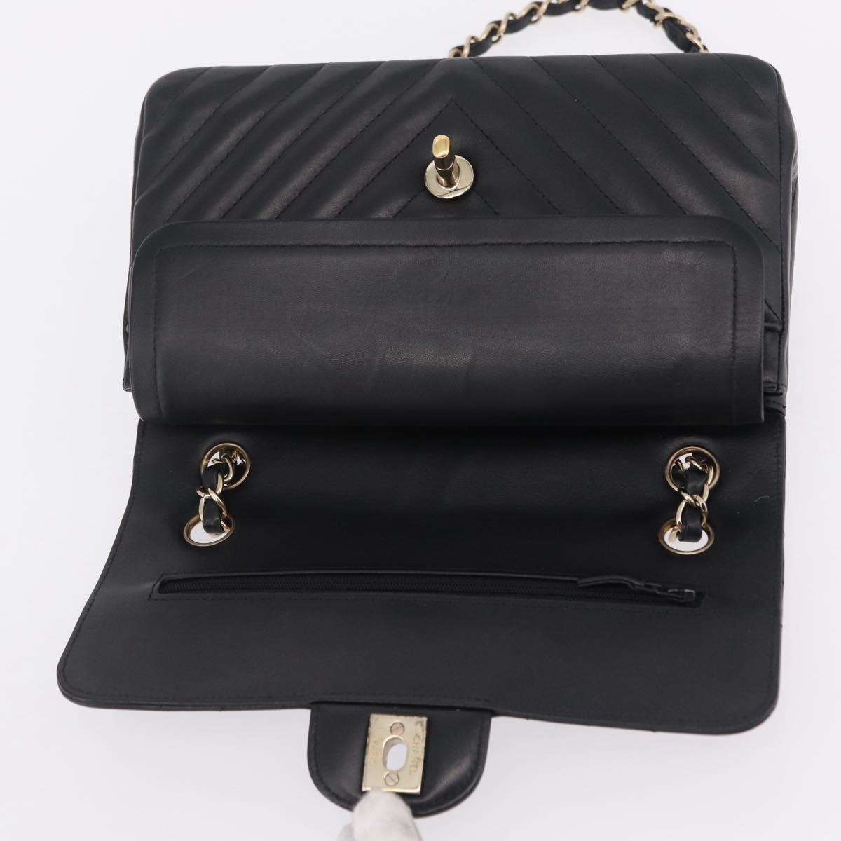 CHANEL V-stitch Double Flap Chain Shoulder Bag Lamb Skin Black CC ep16740SAM