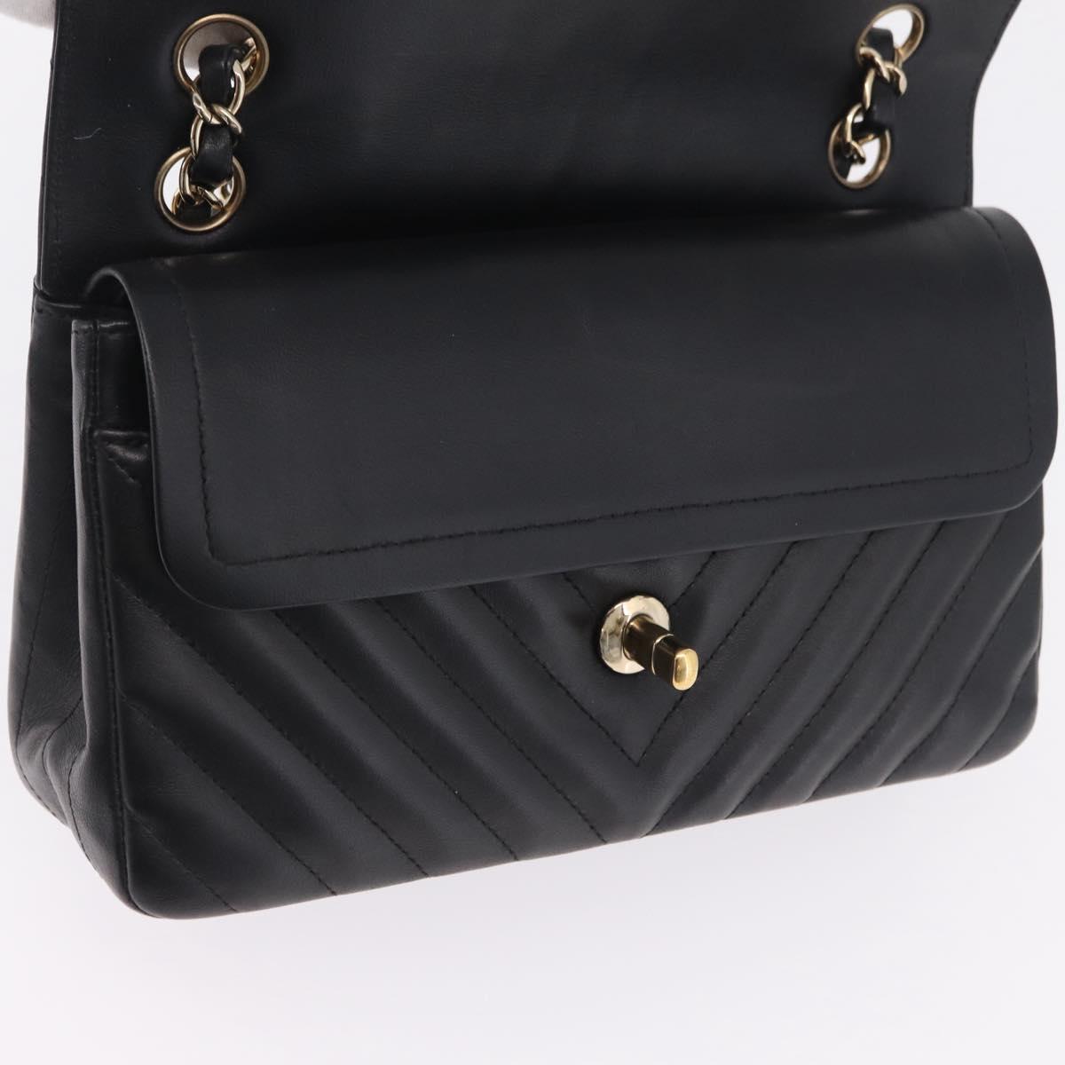 CHANEL V-stitch Double Flap Chain Shoulder Bag Lamb Skin Black CC ep16740SAM