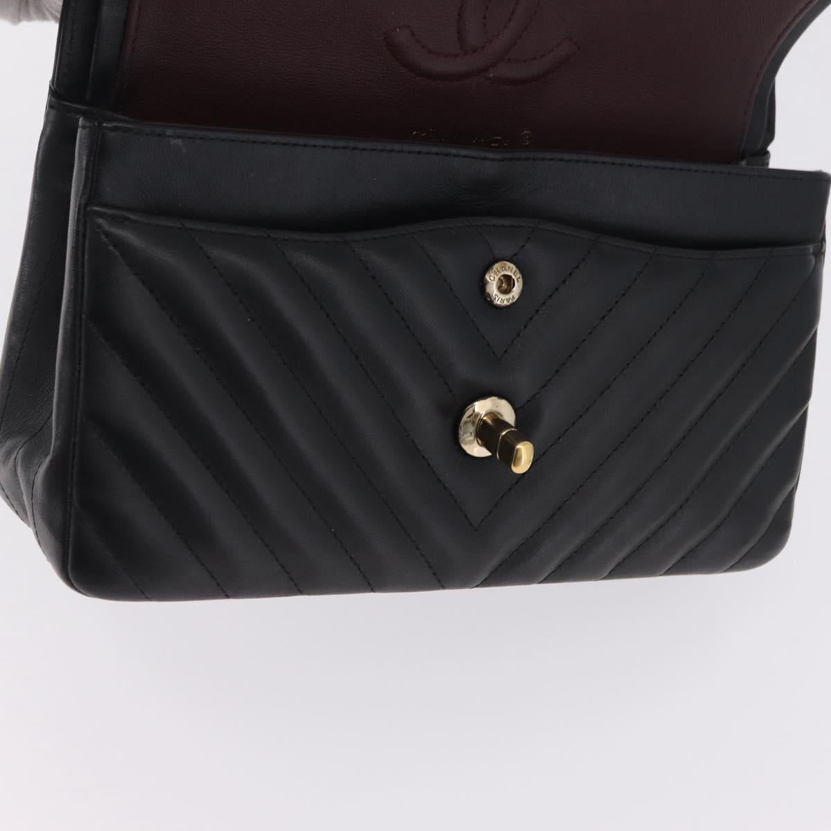 CHANEL V-stitch Double Flap Chain Shoulder Bag Lamb Skin Black CC ep16740SAM