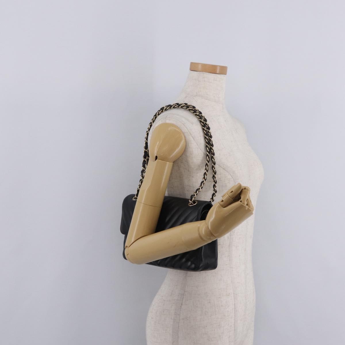 CHANEL V-stitch Double Flap Chain Shoulder Bag Lamb Skin Black CC ep16740SAM