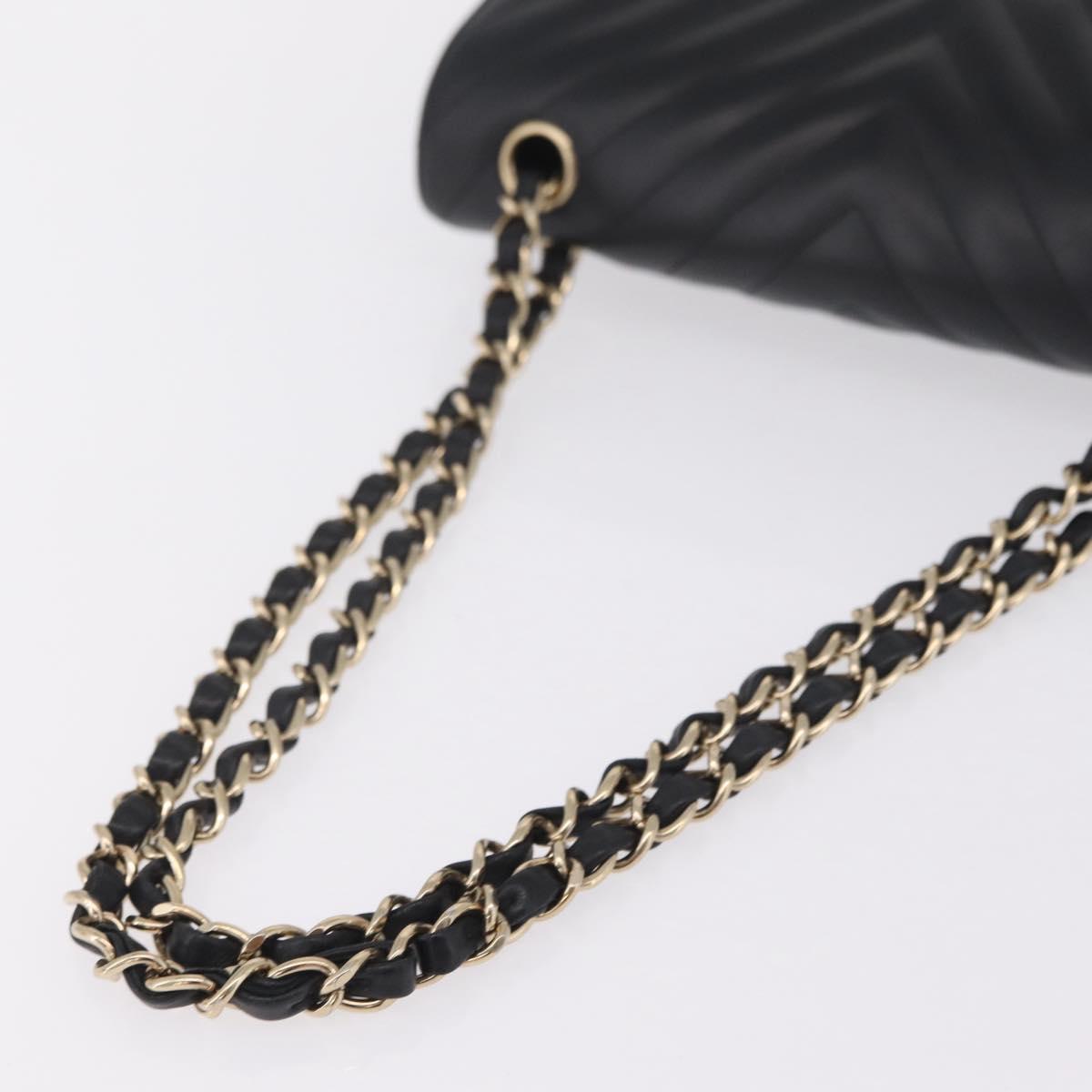CHANEL V-stitch Double Flap Chain Shoulder Bag Lamb Skin Black CC ep16740SAM