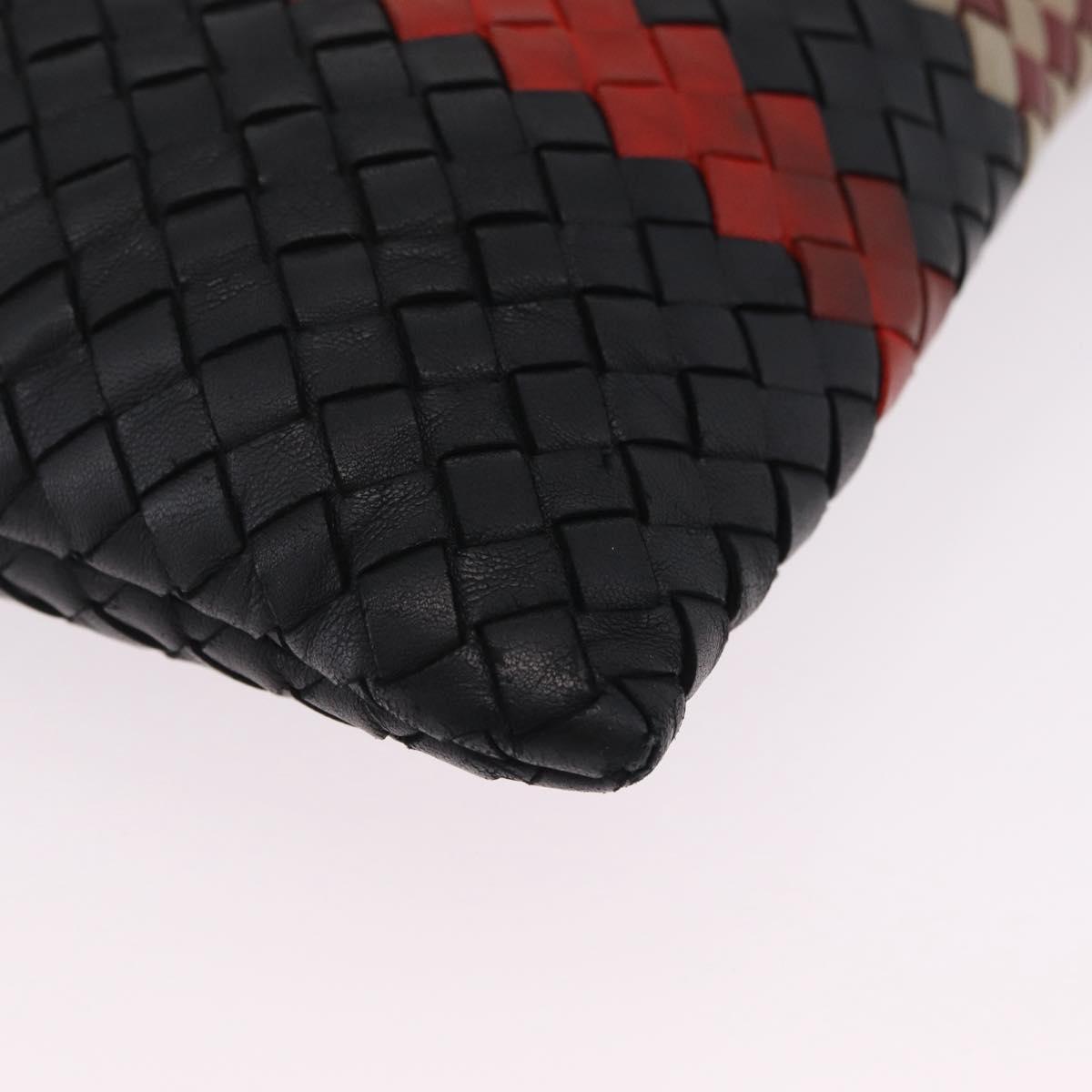 Bottega Veneta INTRECCIATO Clutch Bag Leather Black Red Auth ep16743