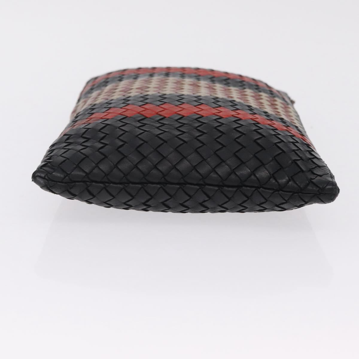 Bottega Veneta INTRECCIATO Clutch Bag Leather Black Red Auth ep16743