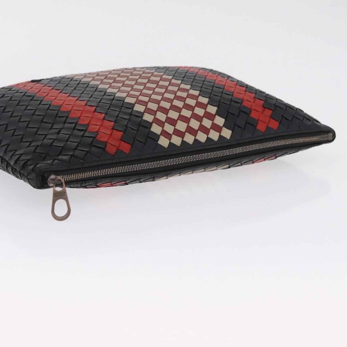 Bottega Veneta INTRECCIATO Clutch Bag Leather Black Red Auth ep16743