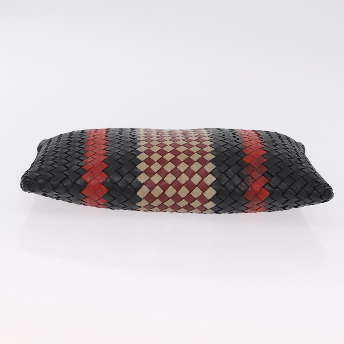 Bottega Veneta INTRECCIATO Clutch Bag Leather Black Red Auth ep16743