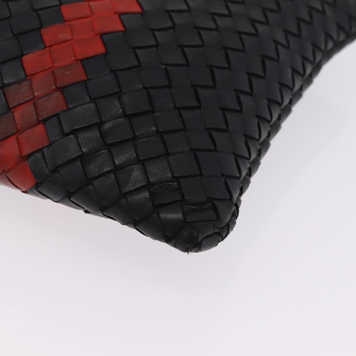 Bottega Veneta INTRECCIATO Clutch Bag Leather Black Red Auth ep16743