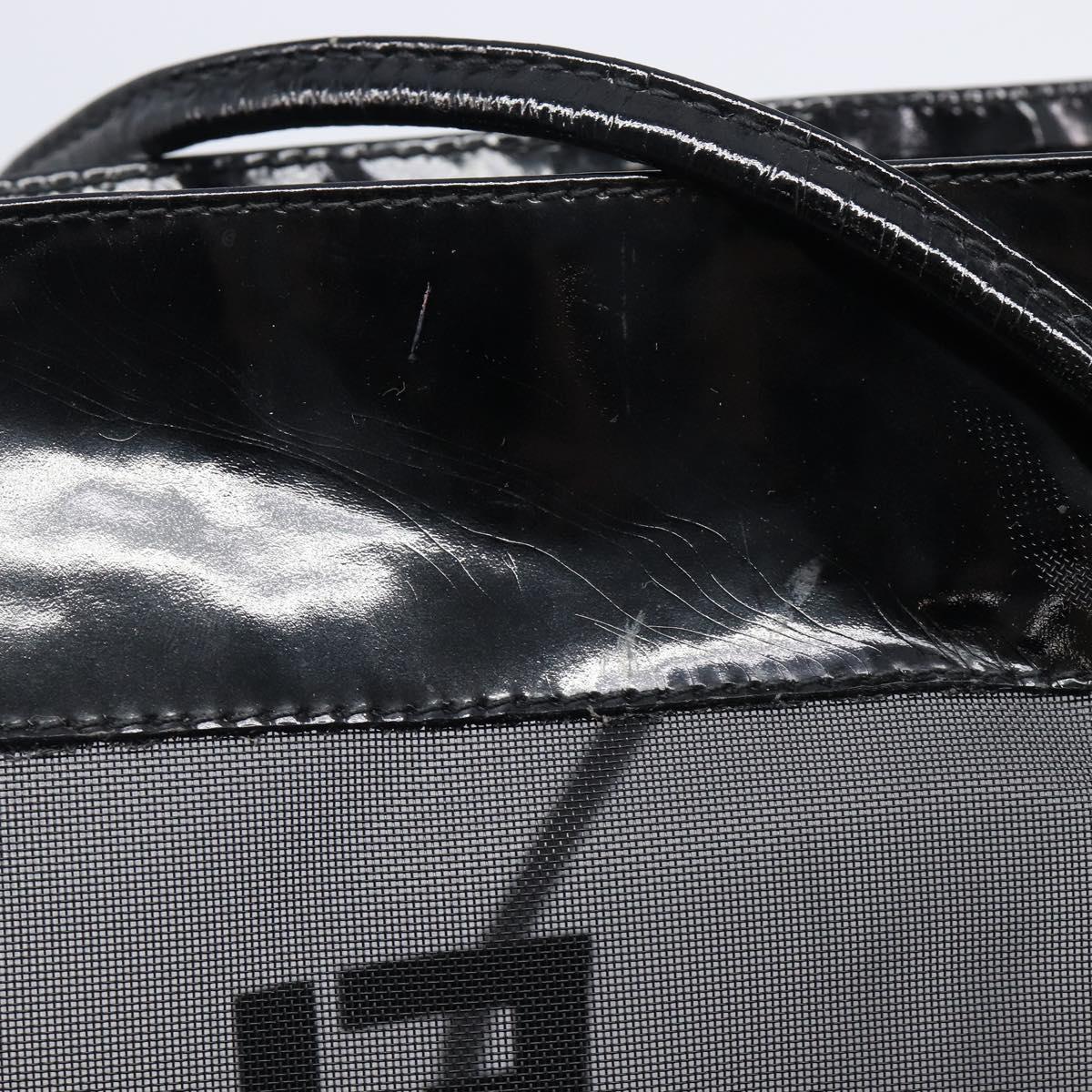 FENDI Tote Bag Patent Mesh Black Silver Auth ep16745