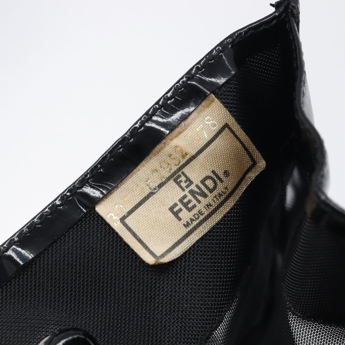 FENDI Tote Bag Patent Mesh Black Silver Auth ep16745