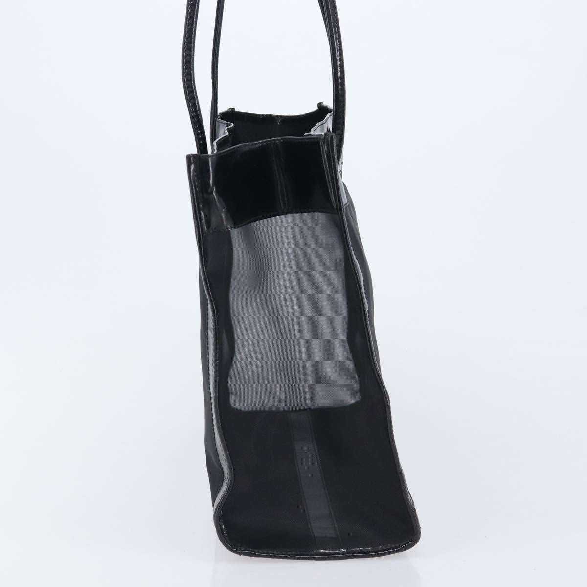 FENDI Tote Bag Patent Mesh Black Silver Auth ep16745