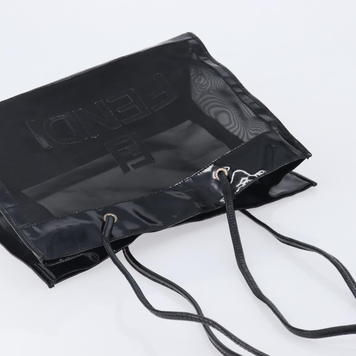 FENDI Tote Bag Patent Mesh Black Silver Auth ep16745