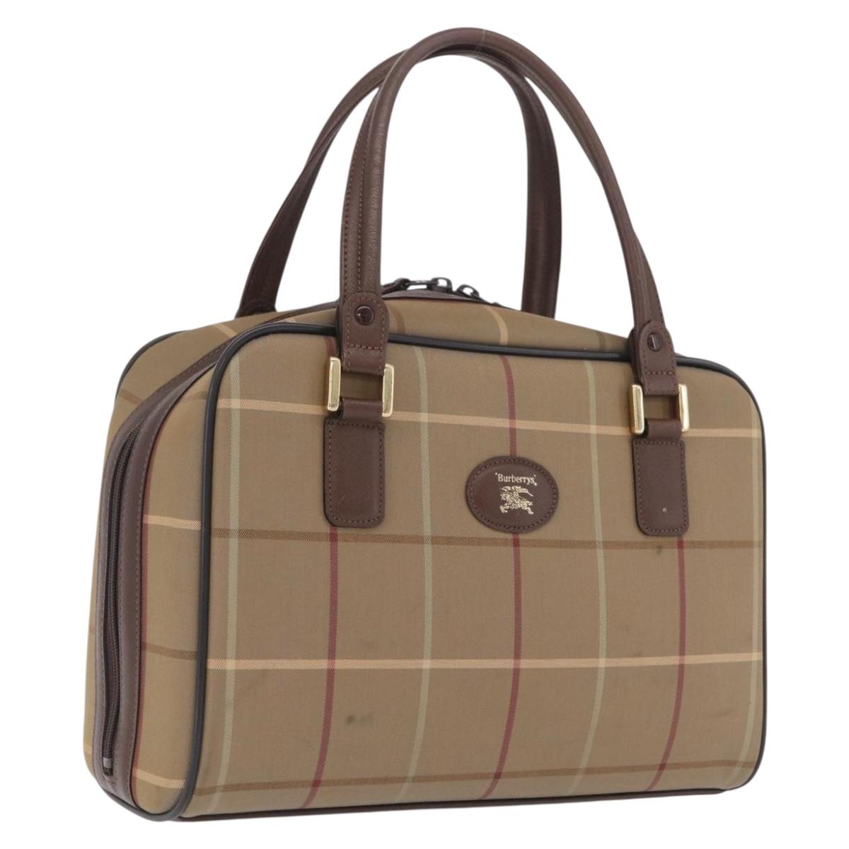 Burberrys Nova Check Hand Bag Canvas Beige Gold Tone Auth ep16747