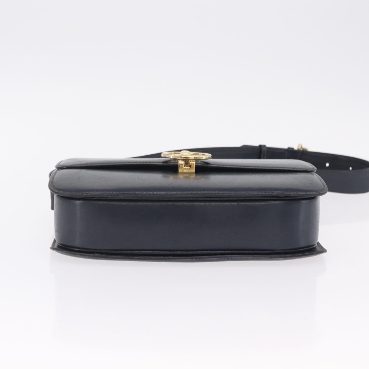 CELINE Shoulder Bag Leather Navy Gold Tone Auth ep16758