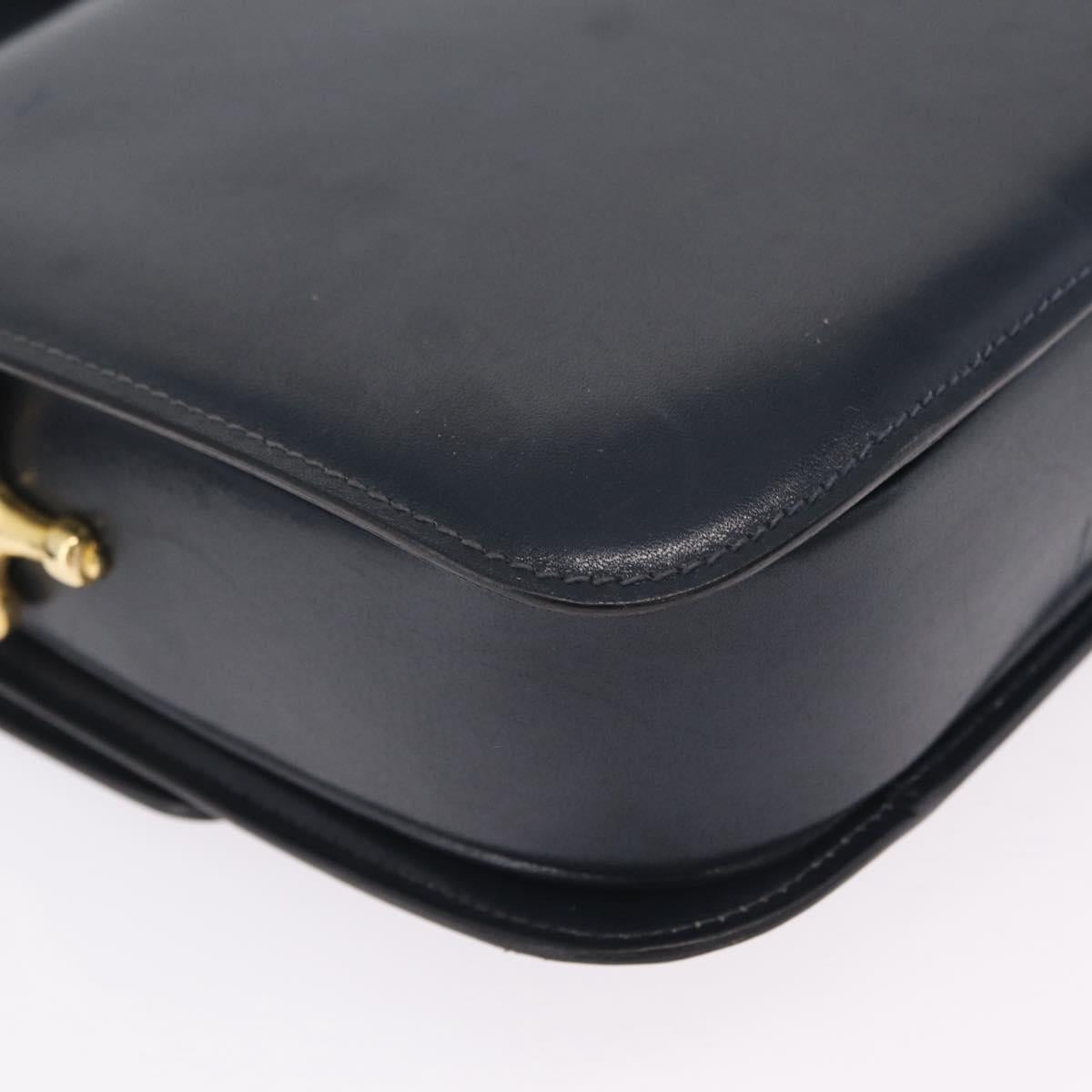 CELINE Shoulder Bag Leather Navy Gold Tone Auth ep16758