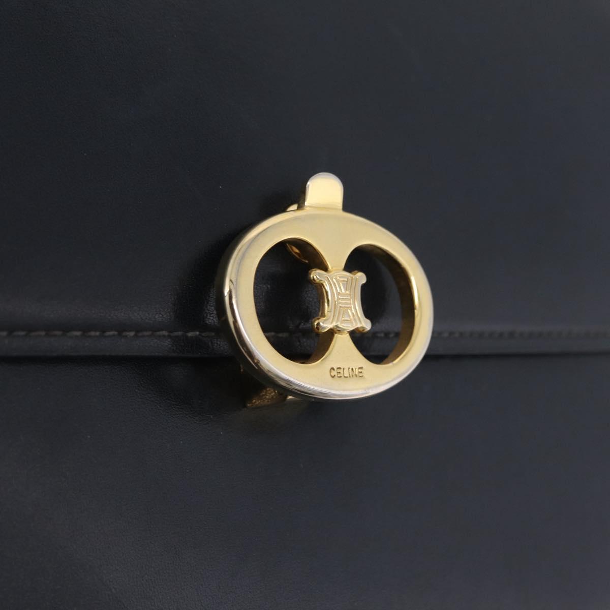 CELINE Shoulder Bag Leather Navy Gold Tone Auth ep16758